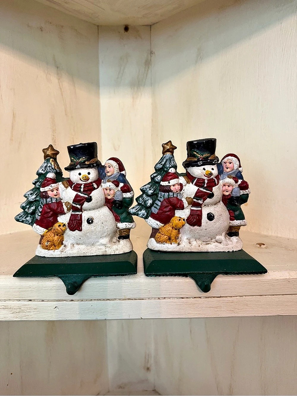 Vintage Stocking Hanger Hook Snowman & Kids